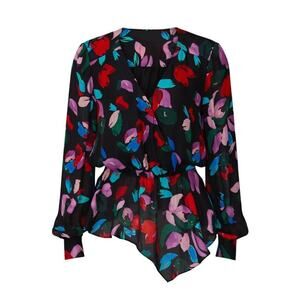 EUC Parker Women's Silk Blend Floral Alyssa V-Neck Asymmetric Peplum Blouse S
